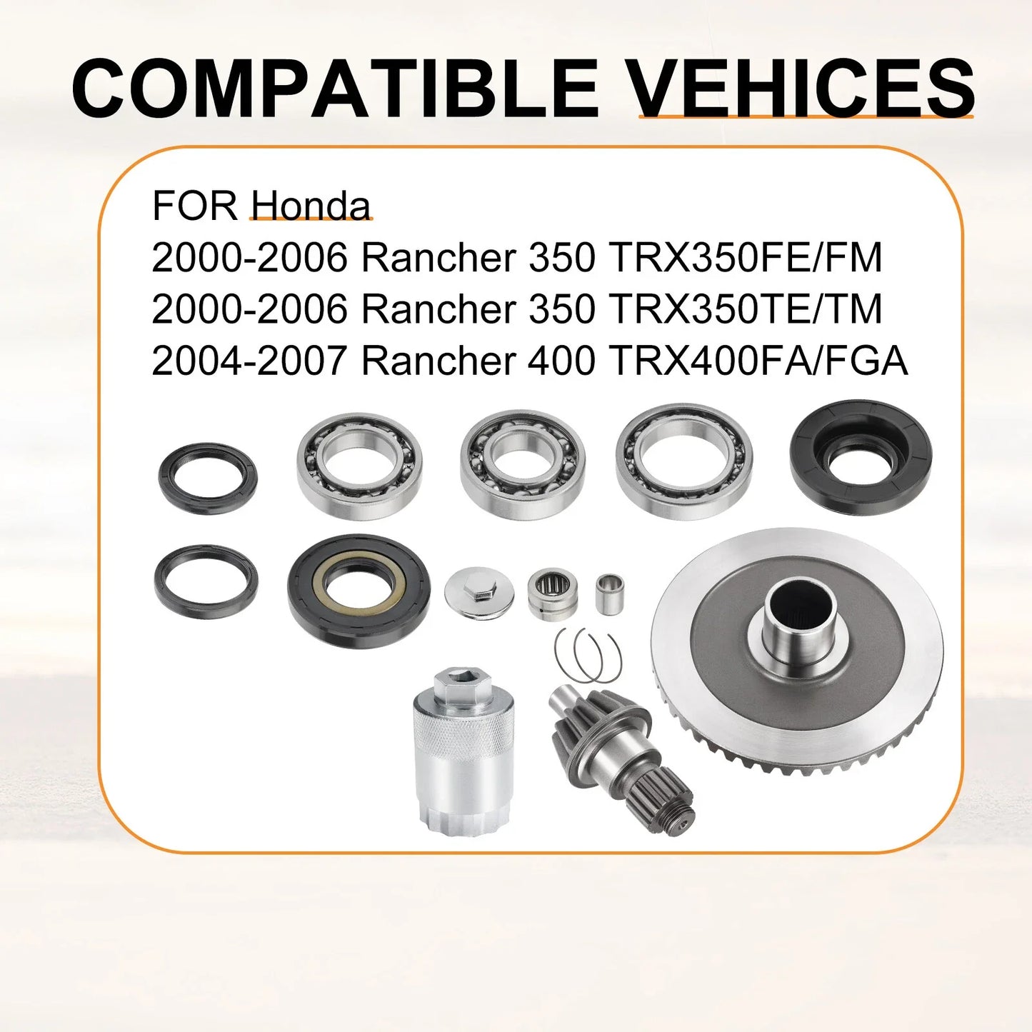 Rear Diff Final Drive Pinion Ring Gear Bearings for Honda Rancher TRX350 TRX400 (2000–2011)