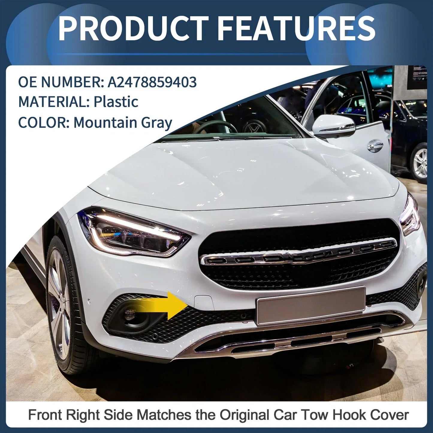 Front Bumper Tow Hook Cover for Mercedes-Benz W247 (2019-2023) Mountain Gray