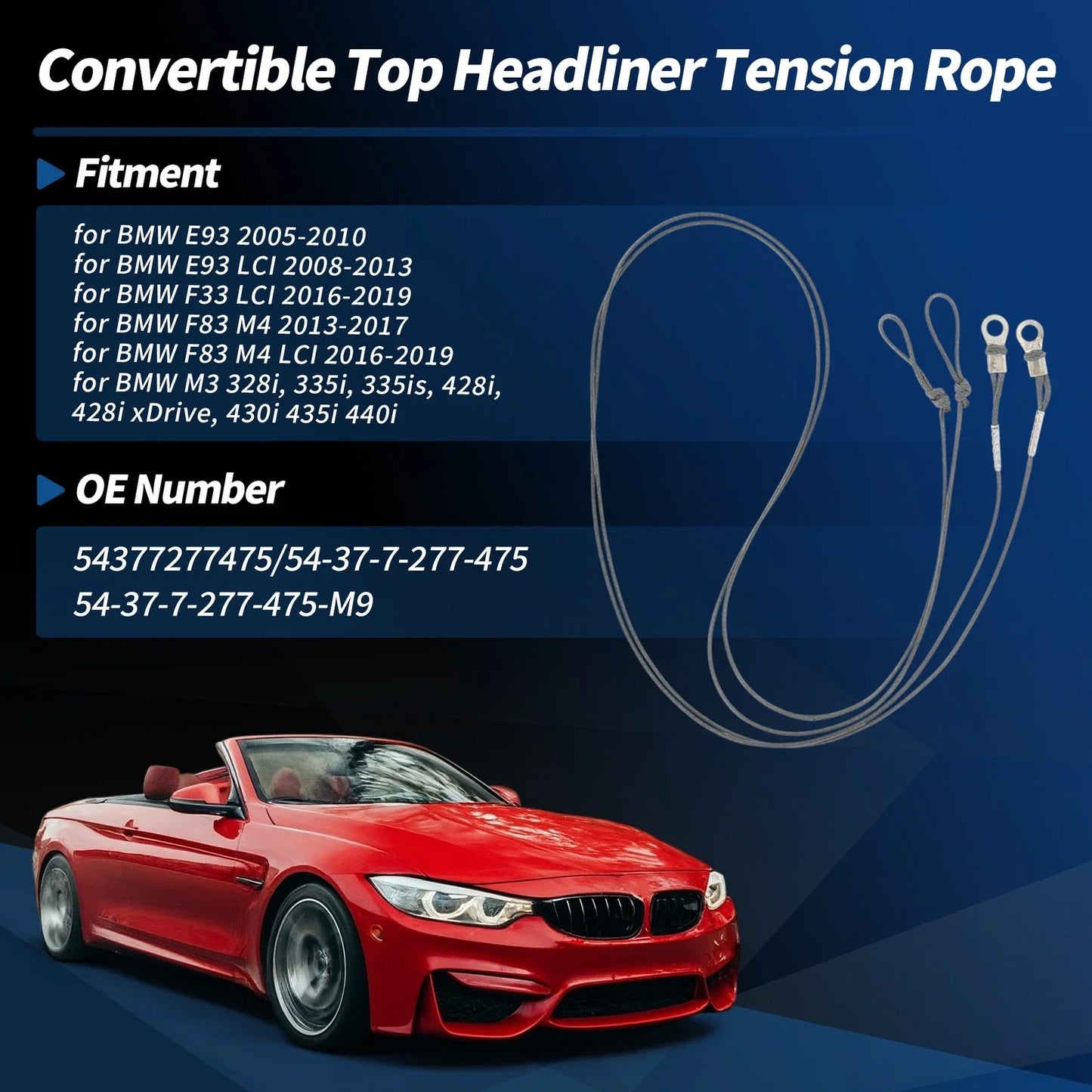 Convertible Top Headliner Tension Rope for BMW E93 F33 F83 M4 M3