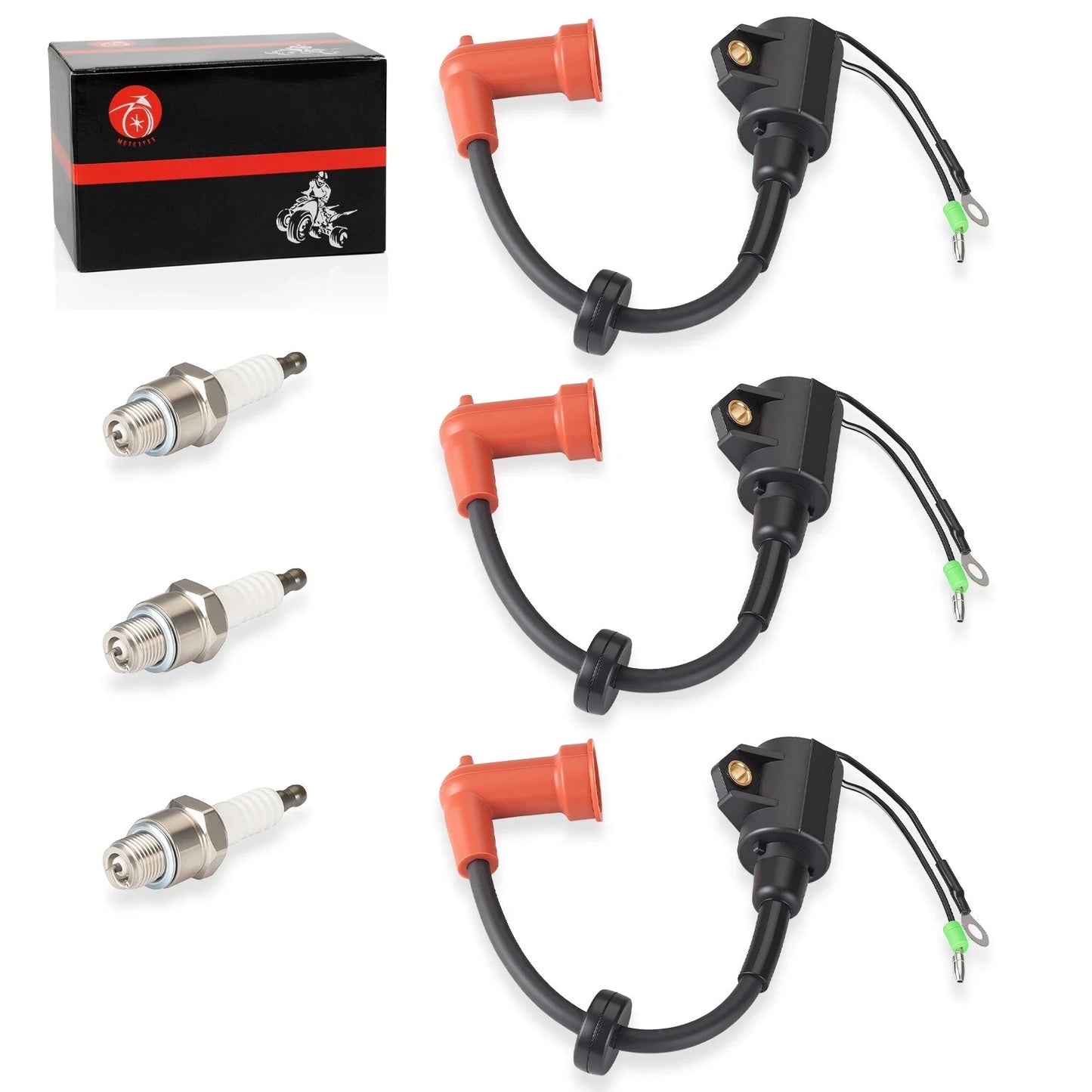 3 Ignition Coils w/ Spark Plug for Yamaha 9.9–50 HP