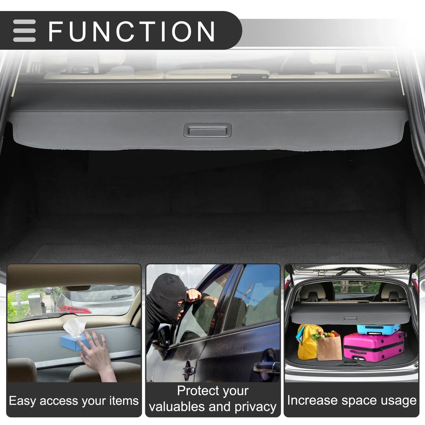 Retractable Cargo Cover for Honda Fit 2002-2007 Rear Trunk Parcel Shelf Black