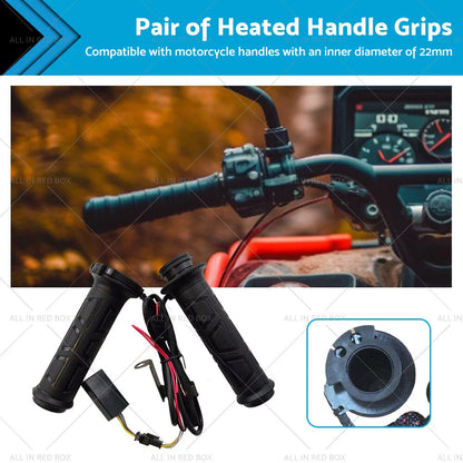 12V Heated Rubber Handlebar Grips for Motorcycle (Fits 22mm 7/8")