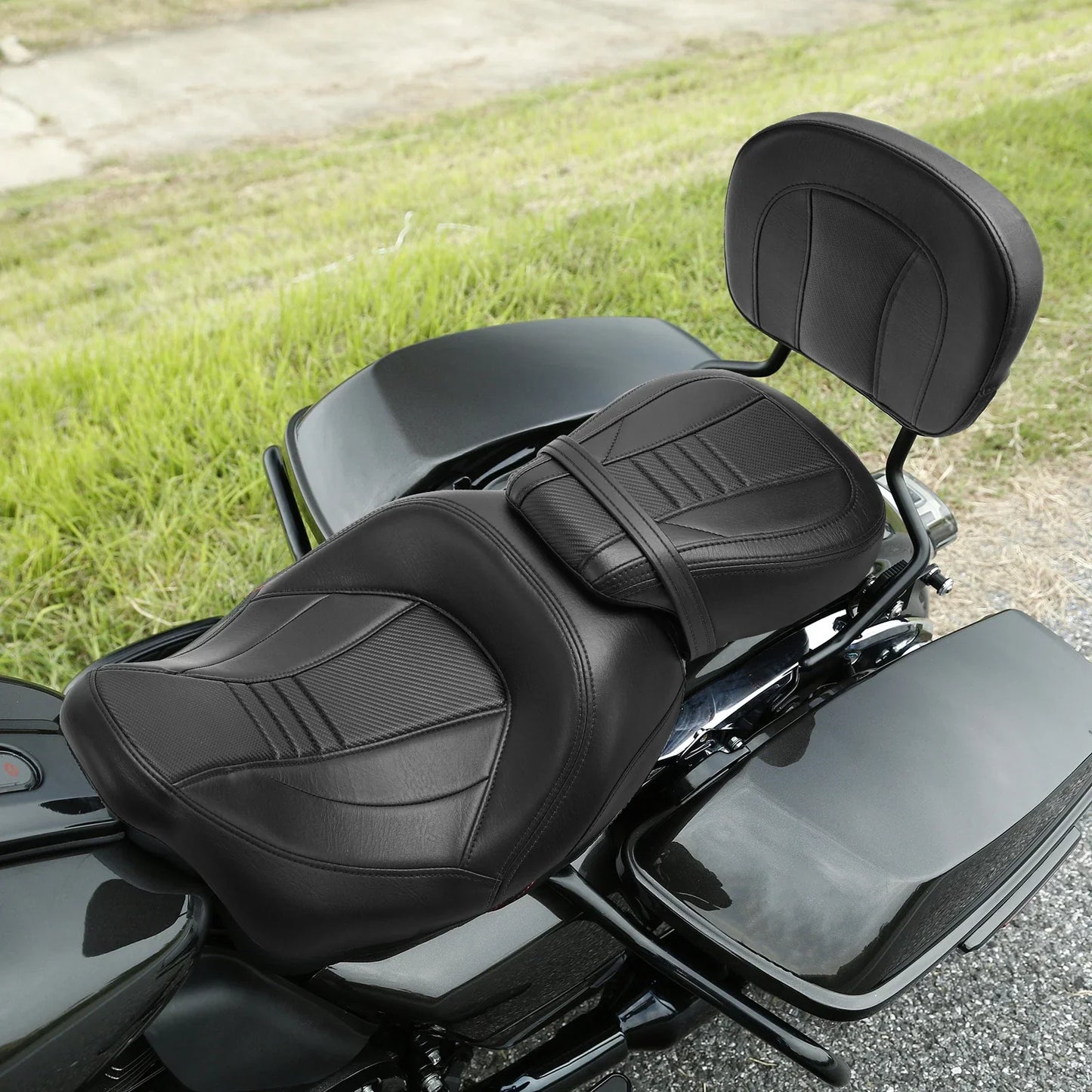 Black Driver Passenger Seat w/ Backrest for Harley Street Glide (09-23)