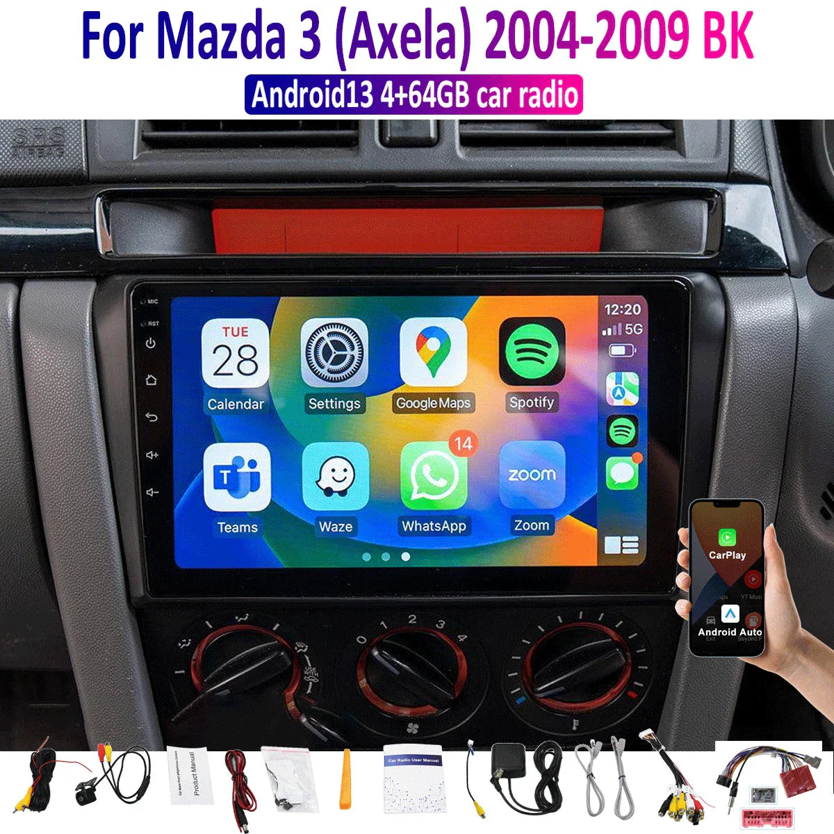 9'' Apple CarPlay Android Auto Head Unit Radio for Mazda 3 (2004-2009)
