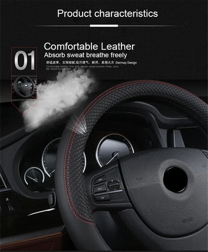 15" PU Leather Nonslip Car Steering Wheel Cover for Universal Models