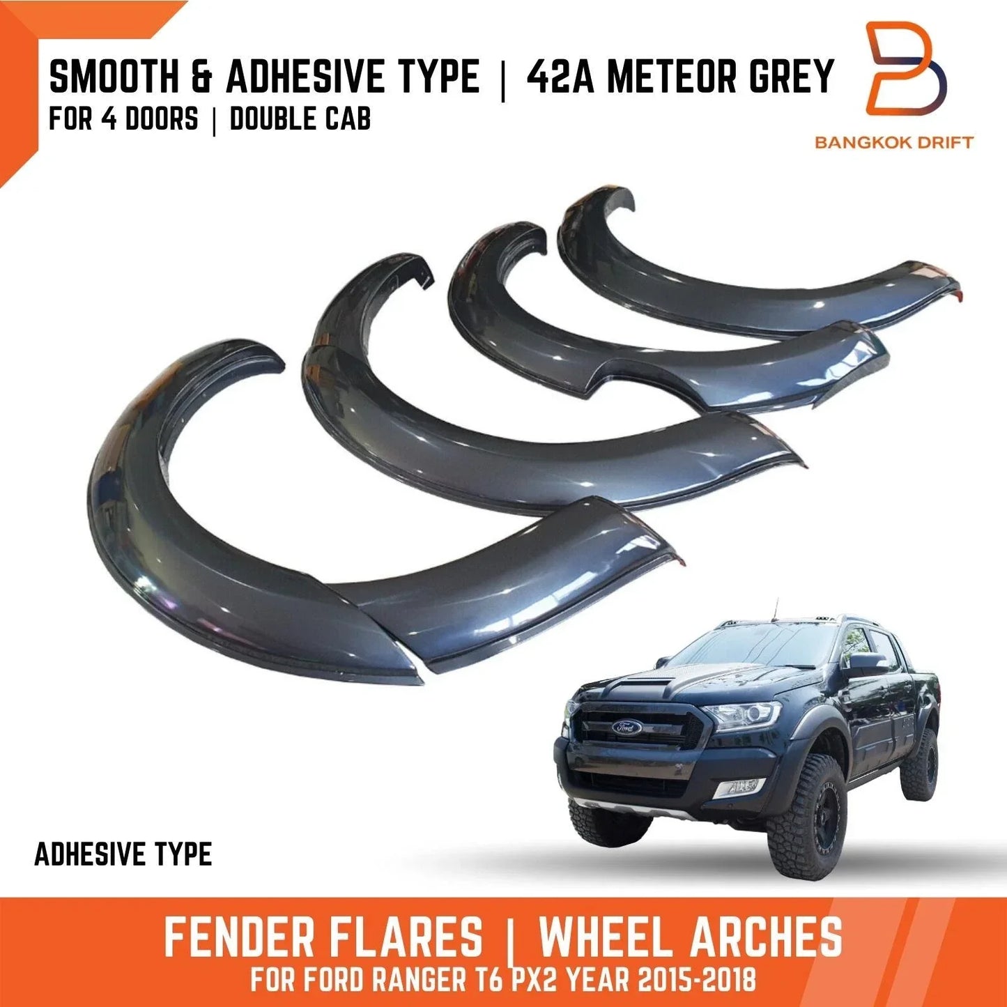 42A Fender Flares for Ford Ranger PX2 Dual Cab 2015-2018