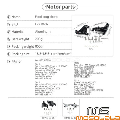 Rear Passenger Foot Pegs for Harley Sportster 883 XL1200 (2004-2023)