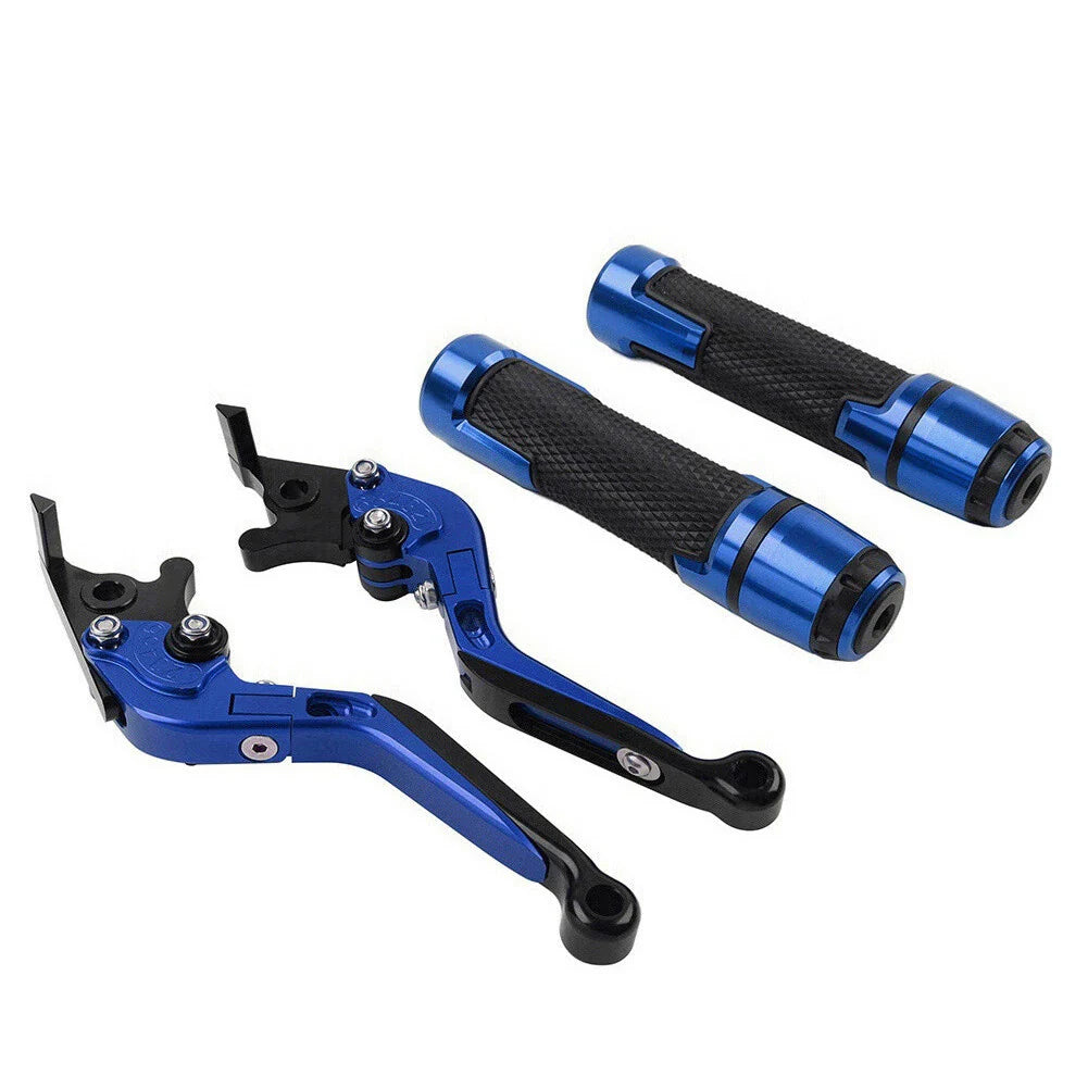 Blue Extendable Brake Clutch Levers & Handlebar Grips for Suzuki GSXS125