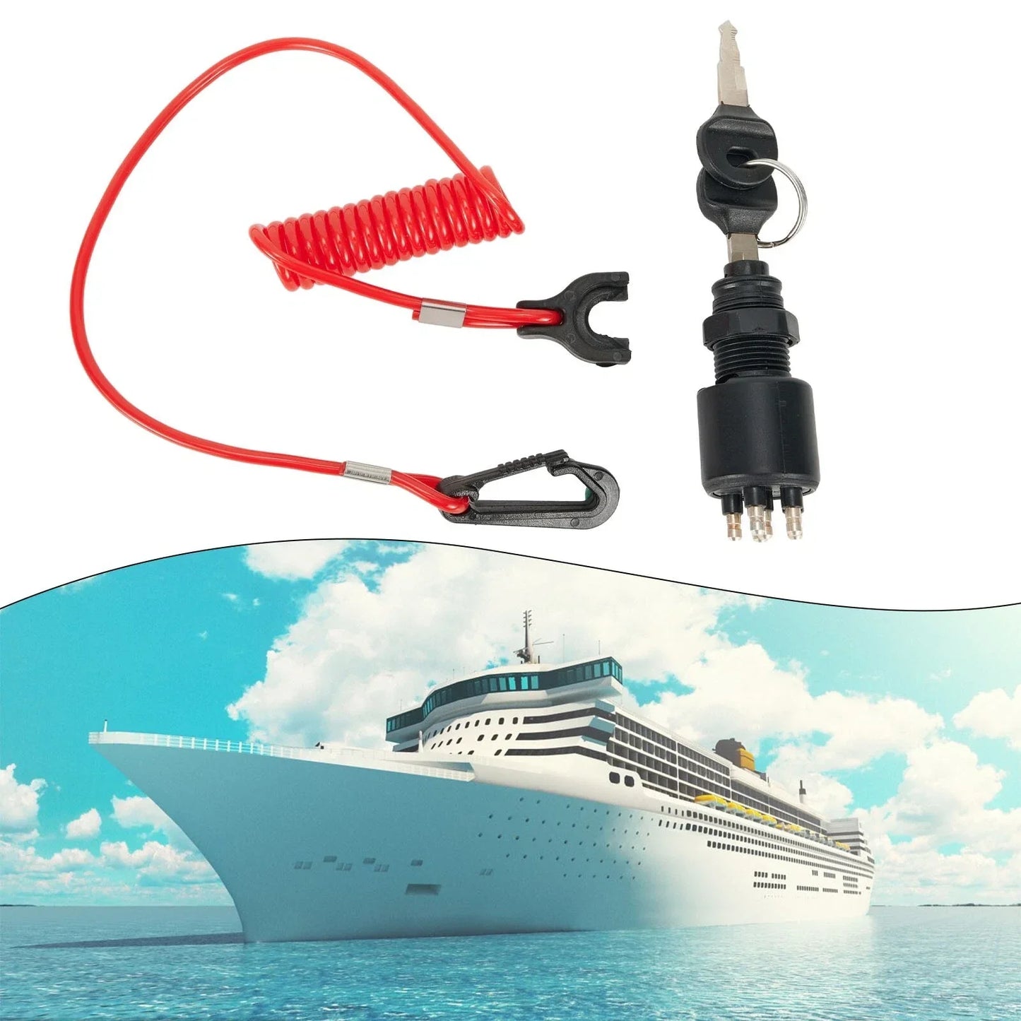 Ignition Tether On-Off Key-Switch With Safety Lanyard for OMC-Johnson