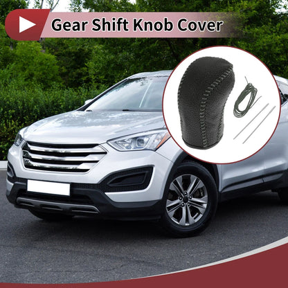 Car Gear Shift Knob Cover for Hyundai Tucson 2015-2018 Black Grey Faux Leather