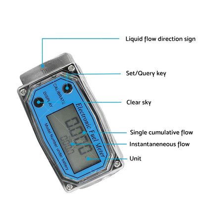 Digital Diesel Water Fuel Flow Meter Oval Gear Gauge 1/1.5/2" for Turbine