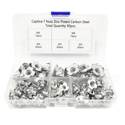 90Pcs Carbon Steel T-Nuts Assortment M3 M4 M5 M6 M8 for Various Applications