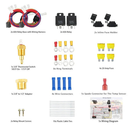 Dual Electric Fan Relay Kit for Radiator - Temperature Sensor Switch (N/A)