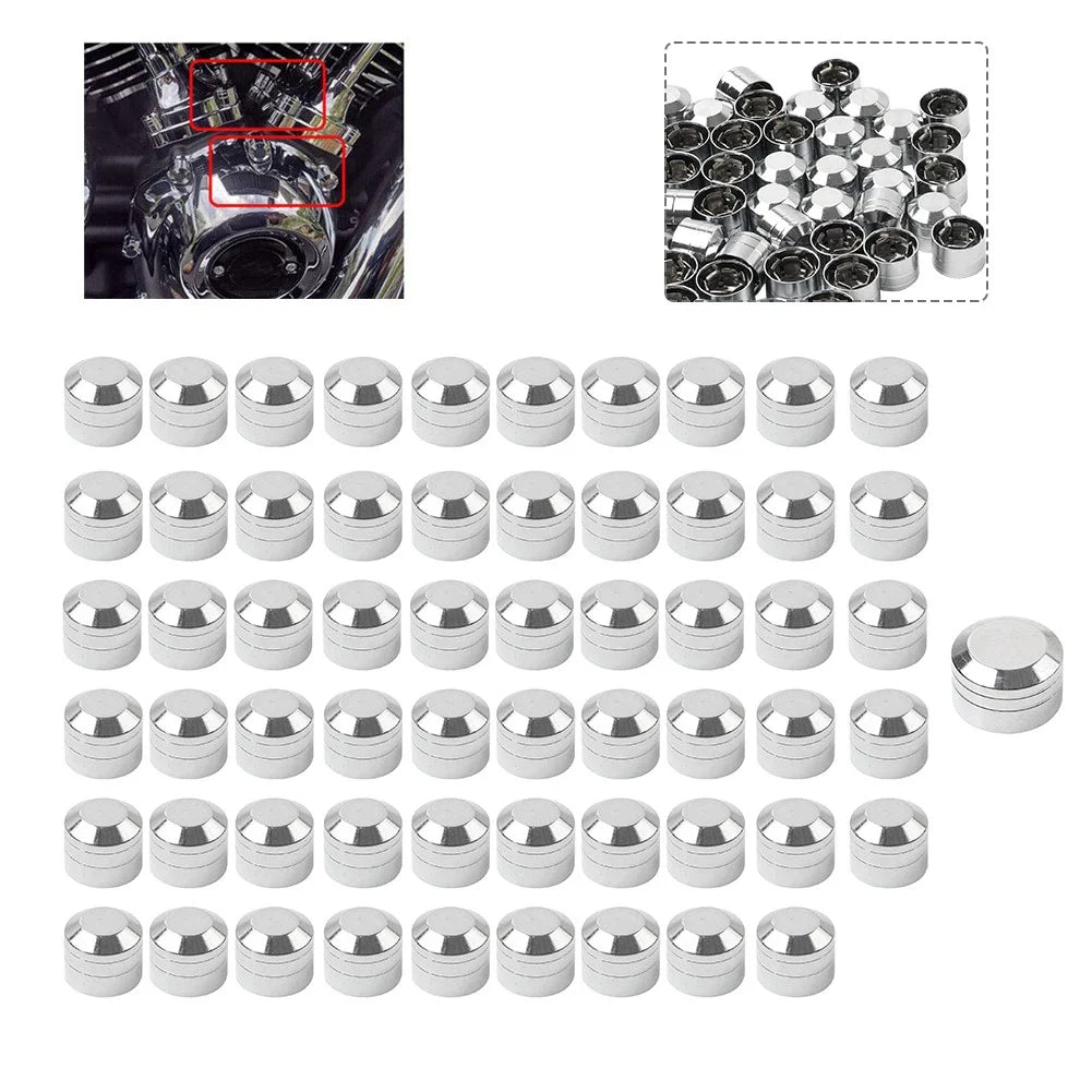 60 x Chrome Engine Bolt Caps Covers for Harley Evolution Engines (1984-1999)