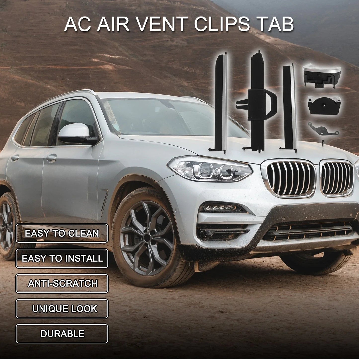Air Vent Clips Tab for BMW X5 G05 Black Silver Tone Right (2019-2023)