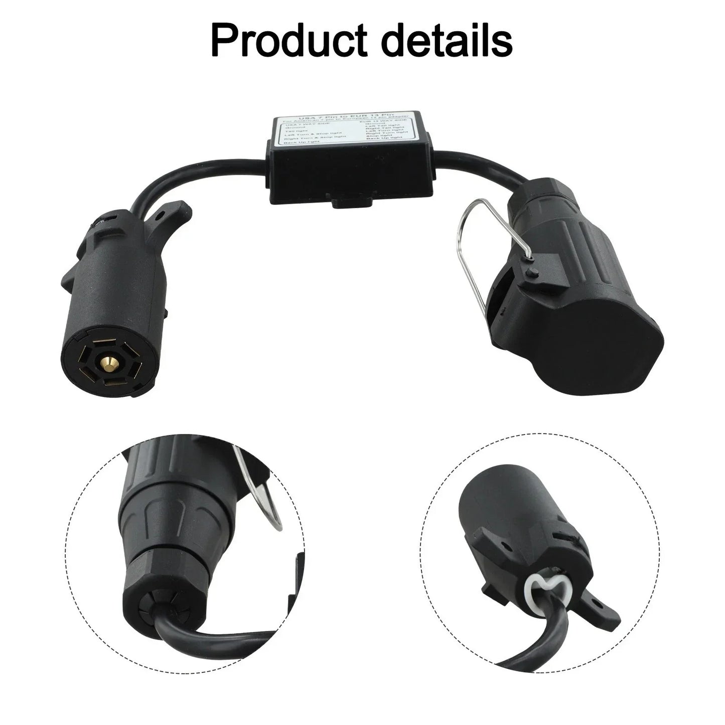 7Way Plug European 13Pin Round Trailer Light-Converter for US Vehicle