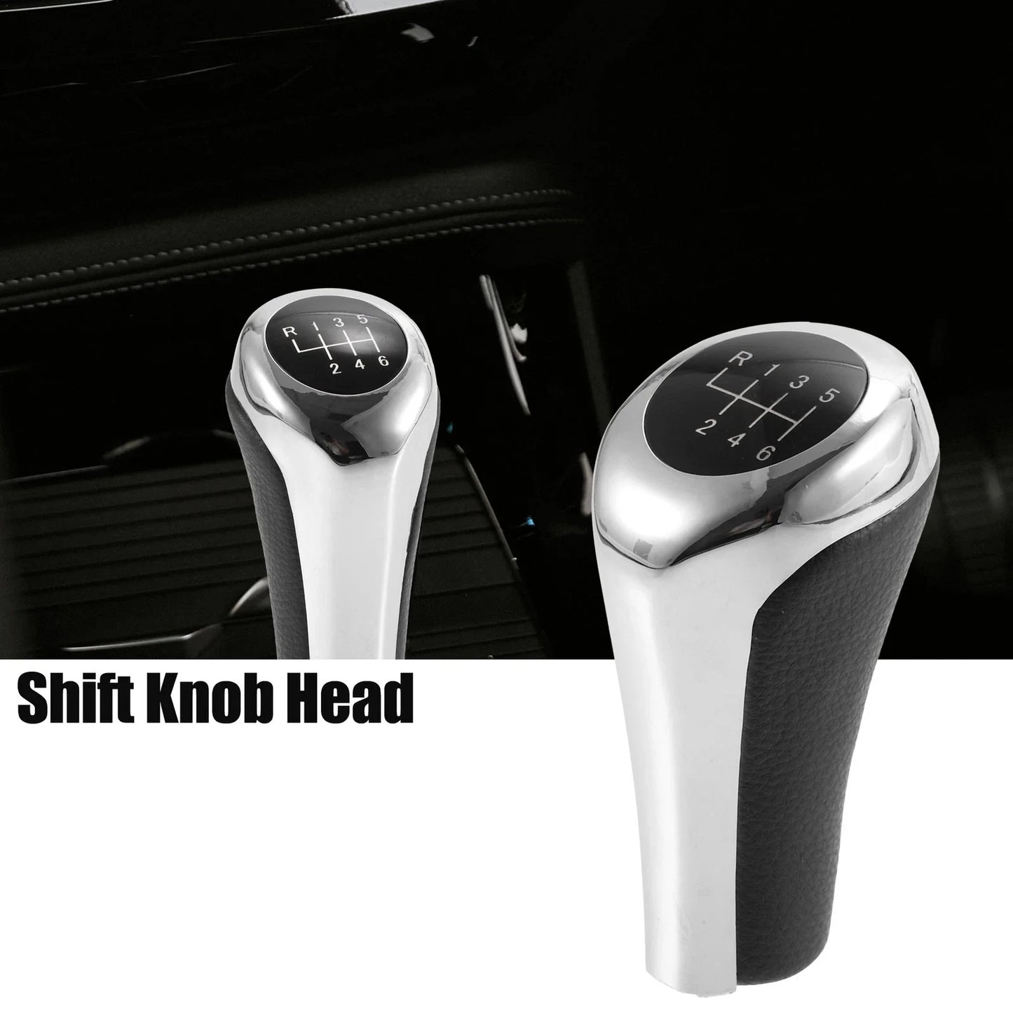 6 Speed Manual Shift Knob Head for BMW X1 E84 Faux Leather Black Silver Tone