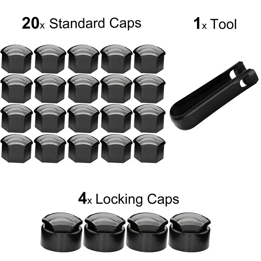Black Wheel Nut Bolt Cover Cap / Pack of 24x 17MM / for Opel