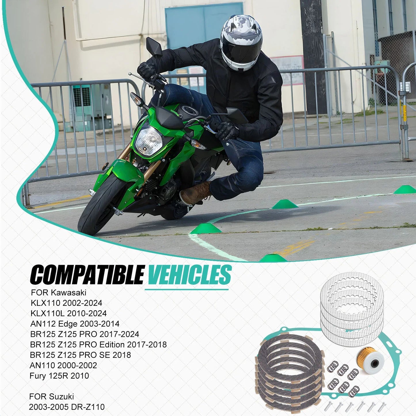Clutch Friction Steel Plates Kit w/ Gasket for Kawasaki KLX110 (2002–2024)