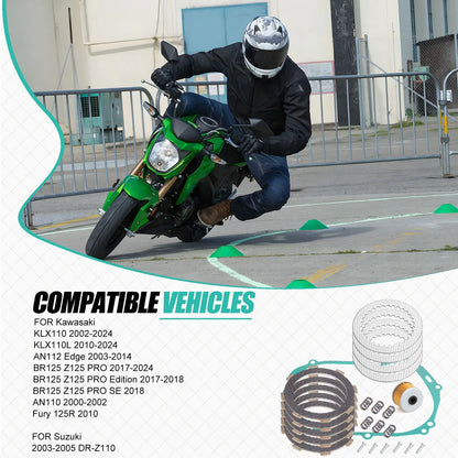 Clutch Friction Steel Plates Kit w/ Gasket for Kawasaki KLX110 (2002–2024)