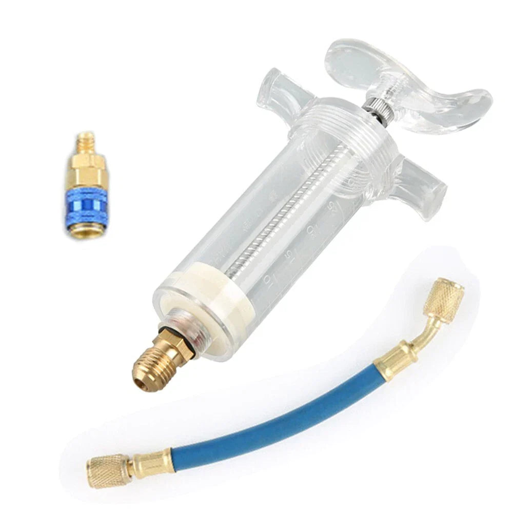 Oil & Dye Injector R134A 1 OZ Hand Turn Pump Oil Injection Vehicle A/C Adapter