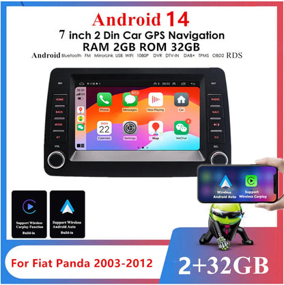 7" Carplay Stereo GPS Navigation Head Unit for Fiat Panda (2003-2012)