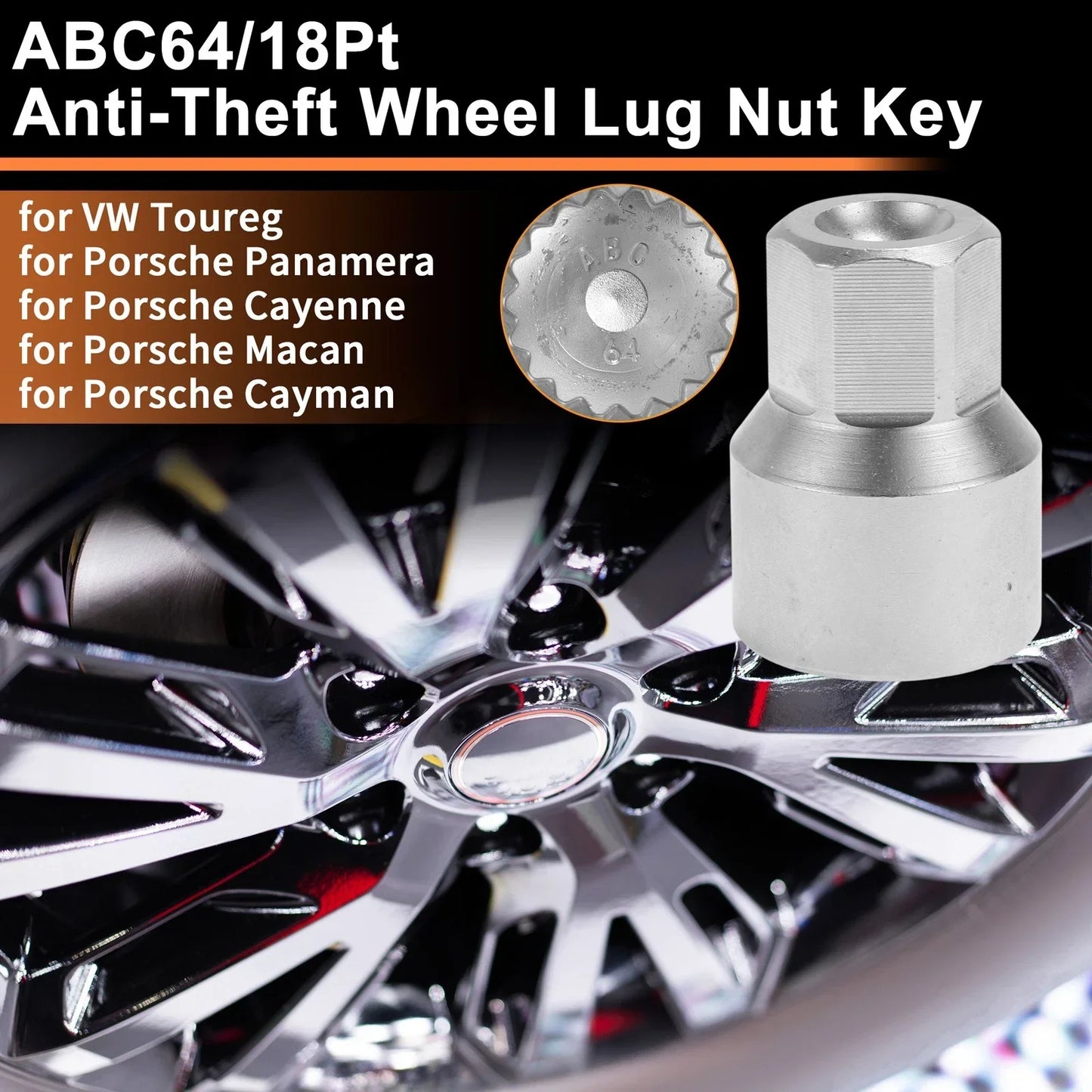 Wheel Lock Lug Nut for VW Touareg (2004-2010) - 2 x Locking Nut Key Socket Tool