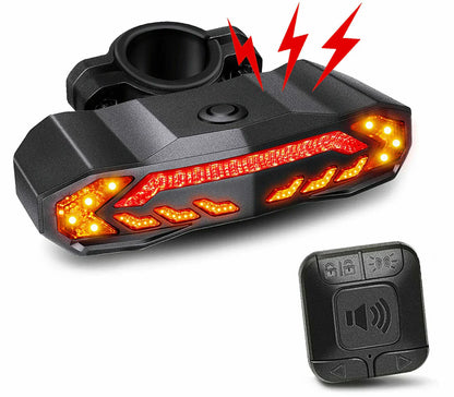 LED USB Bike Tail Light w/ Turn Signals & Anti-Theft Alarm IP54 Waterproof