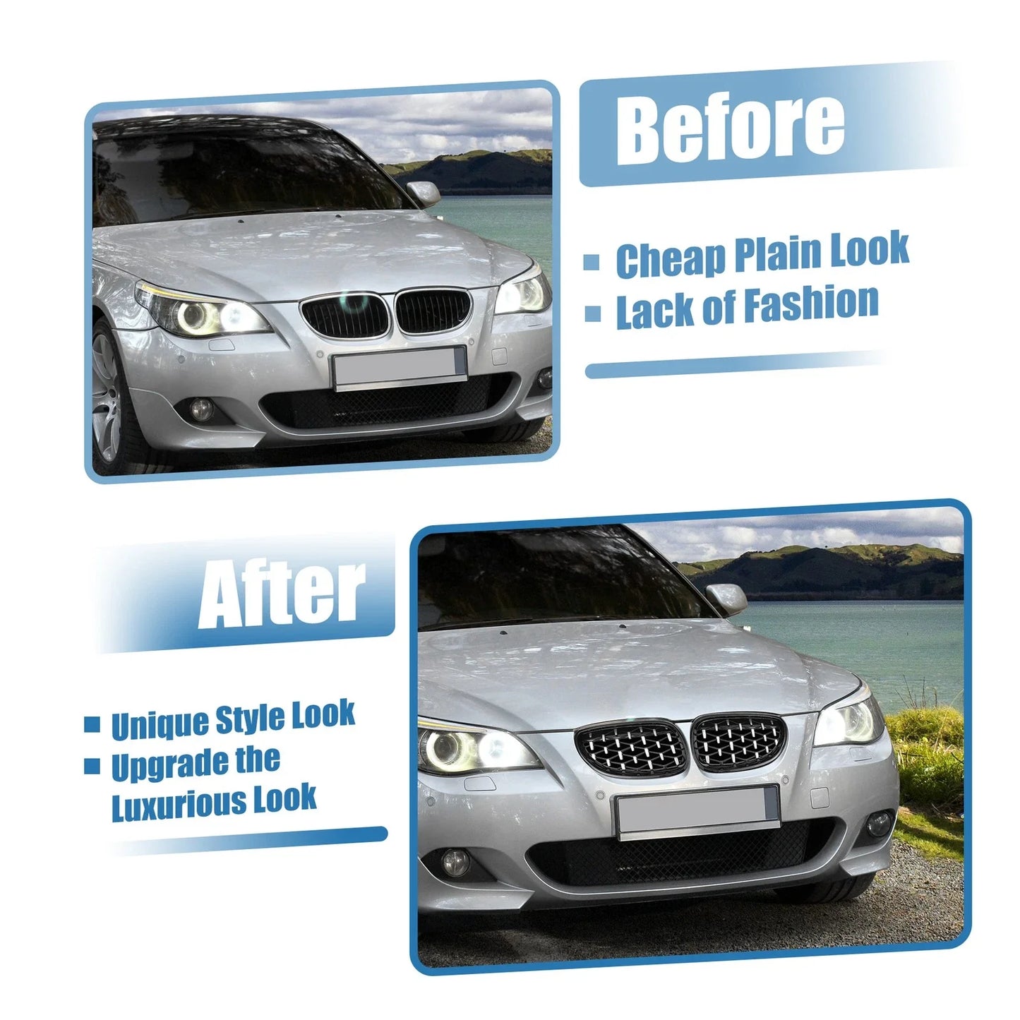 1 x Front Hood Bumper Grille Grill Diamond Star for BMW 5 Series (2004 - 2009)