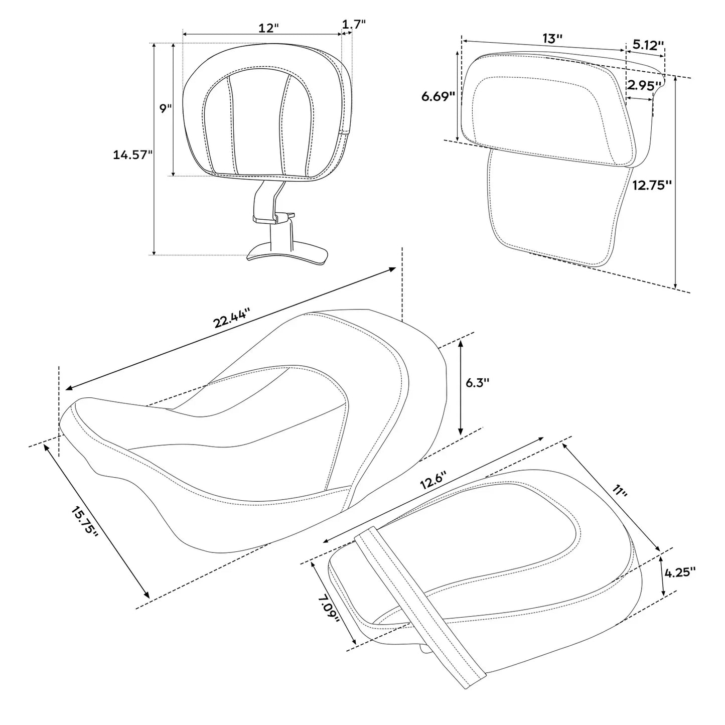 Seats Backrest Pad for Harley Road Glide Street Glide (2014 - 2023)
