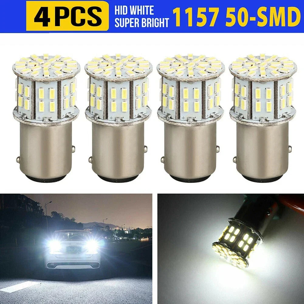 1157 BAY15D 4pcs 50SMD LED Tail Stop Light Bulbs 6000K Pure White for Vehicles
