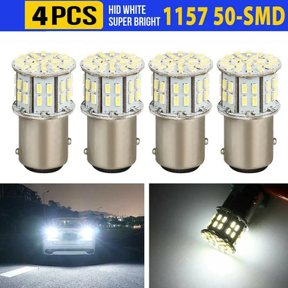 1157 BAY15D 4pcs 50SMD LED Tail Stop Light Bulbs 6000K Pure White for Vehicles