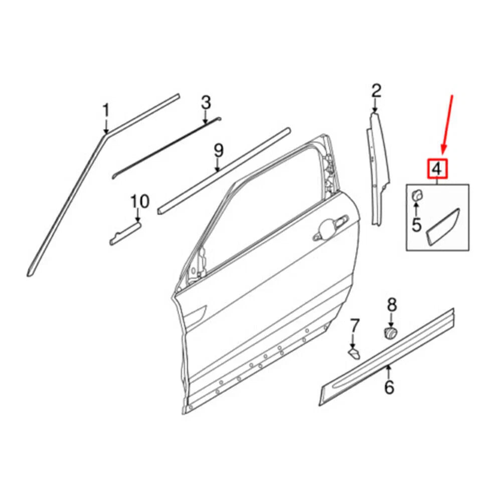 Black Front Door Upper Molding Trim for Land Rover Range Rover Evoque (12-19)