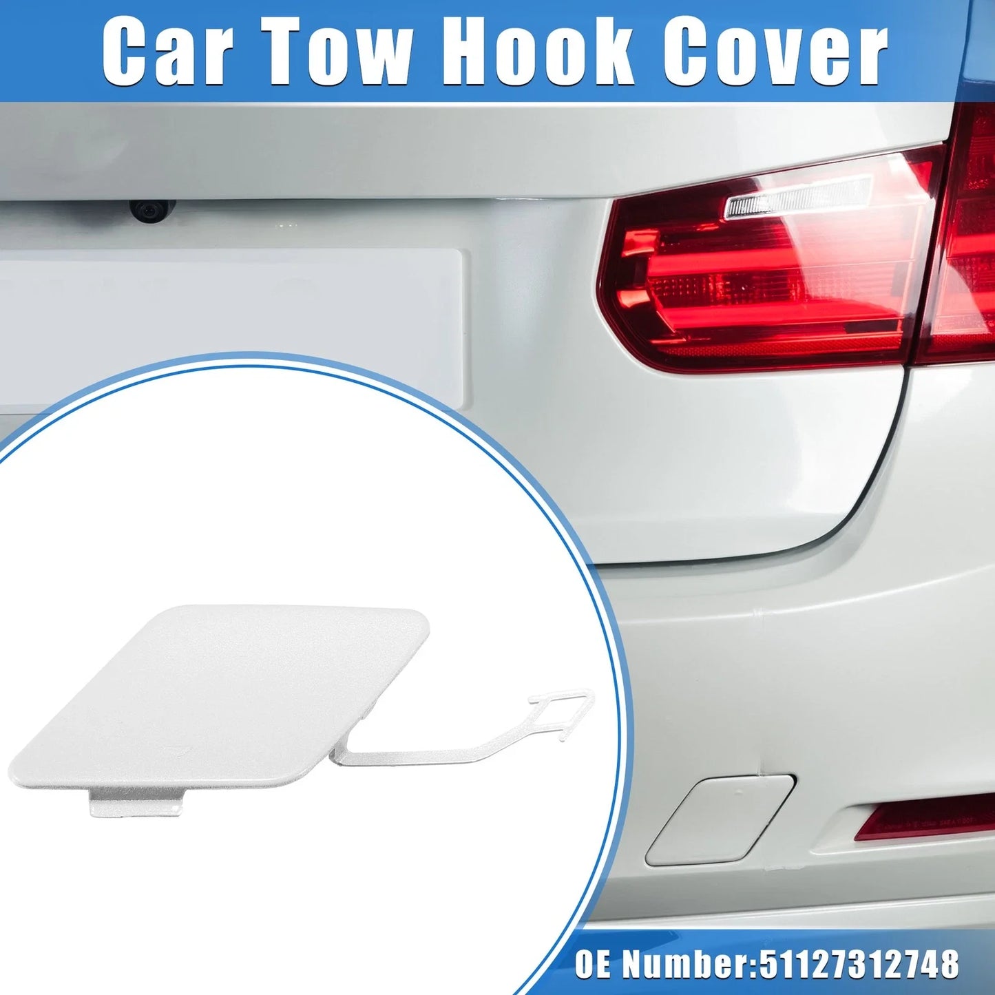 Rear Bumper Tow Hook Eye Hole Cover Cap for BMW 3 F30 White (2012-2015)