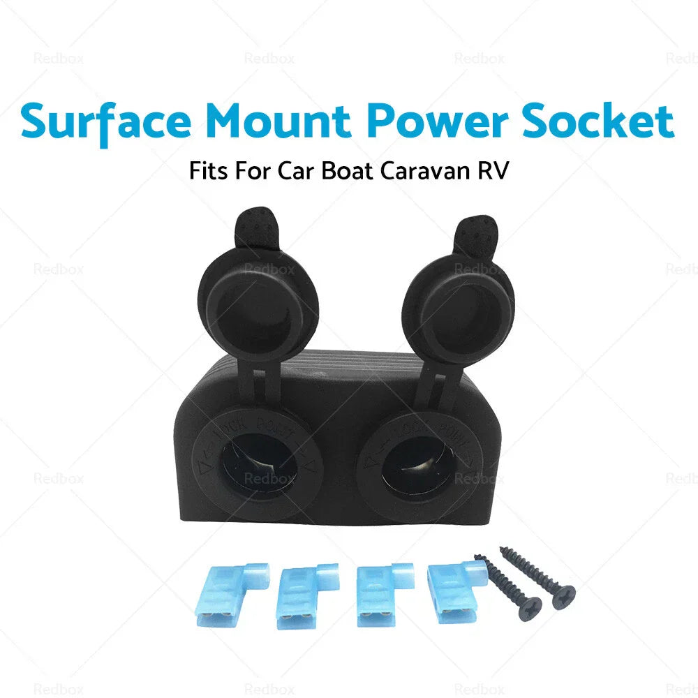 12V-24V Dual Power Socket for Boat Caravan RV - Black