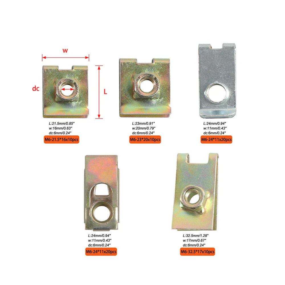 Metal U-Type Base Fender Bumper Fastener Clips for 70X
