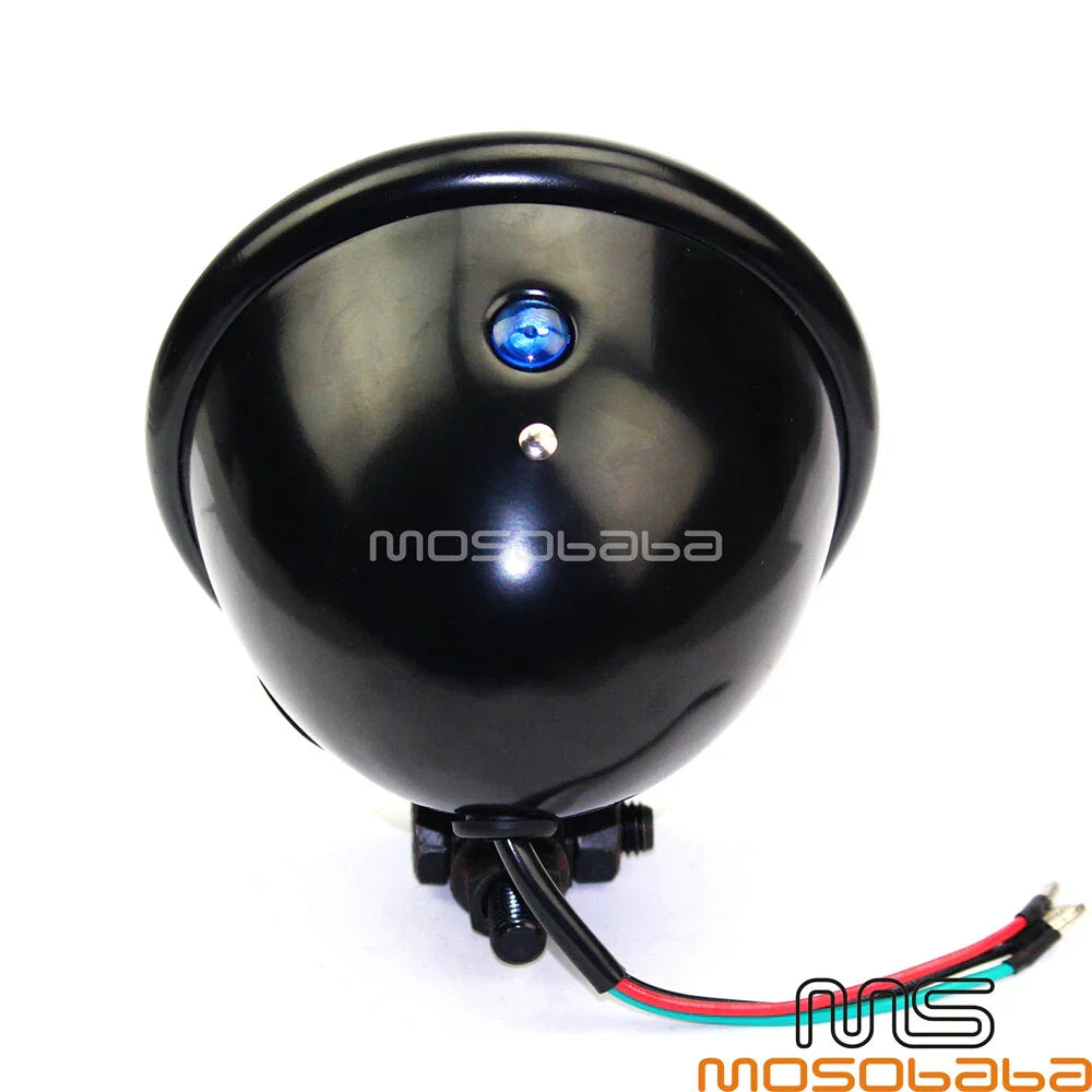 4.5" Black Bates Style Headlight w/Clear Lens for Harley Chopper Bobber