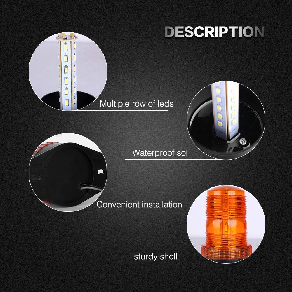 12-30V Amber LED Flashing Beacon Strobe Emergency Light for Car