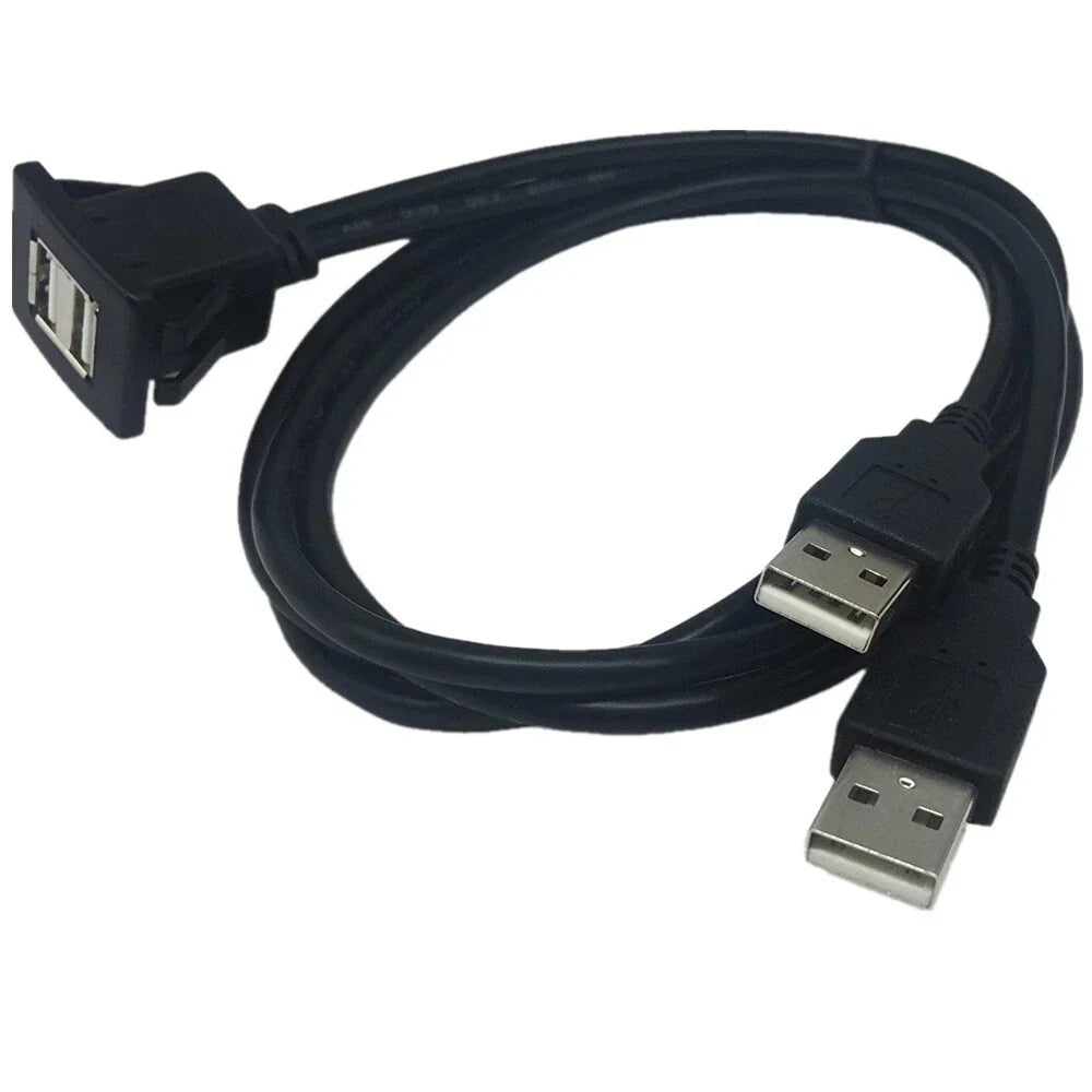 USB Dual Male to Female Car Dash Charger Socket Extension Cable 1M
