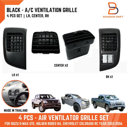 4x Black Dashboard Air Vents for Holden Rodeo, Isuzu D-Max (2003-2006)