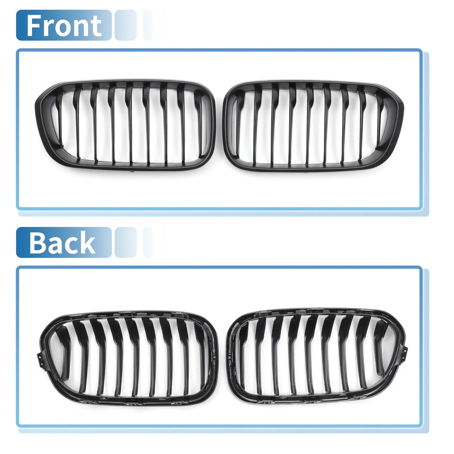 Pair Front Upper Bumper Grille for BMW 1 Series F20 Matte Black (2011-2019)