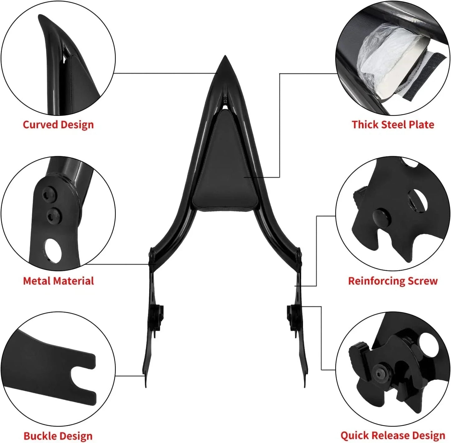 Detachable Sissy Bar Rear Backrest Pad for Harley Sportster 883 1200 (2004-2023)