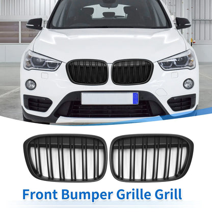 1 Pair Front Upper Bumper Grille for BMW X1 Matte Black (2016 - 2022)