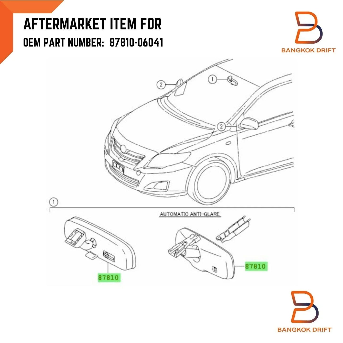 Interior Rear View Mirror for Toyota Corolla, RAV4, Camry, Prius, Hilux (05-14)