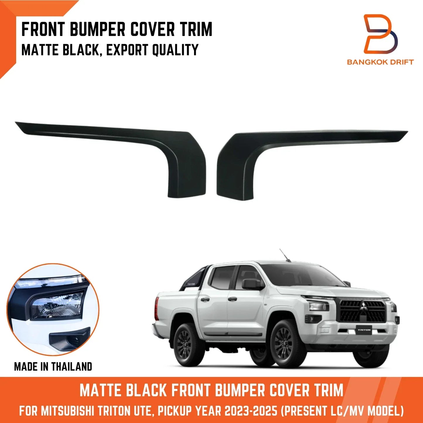 Black Front Bumper Headlight Cover Trim for Mitsubishi Triton L200 (23-25)