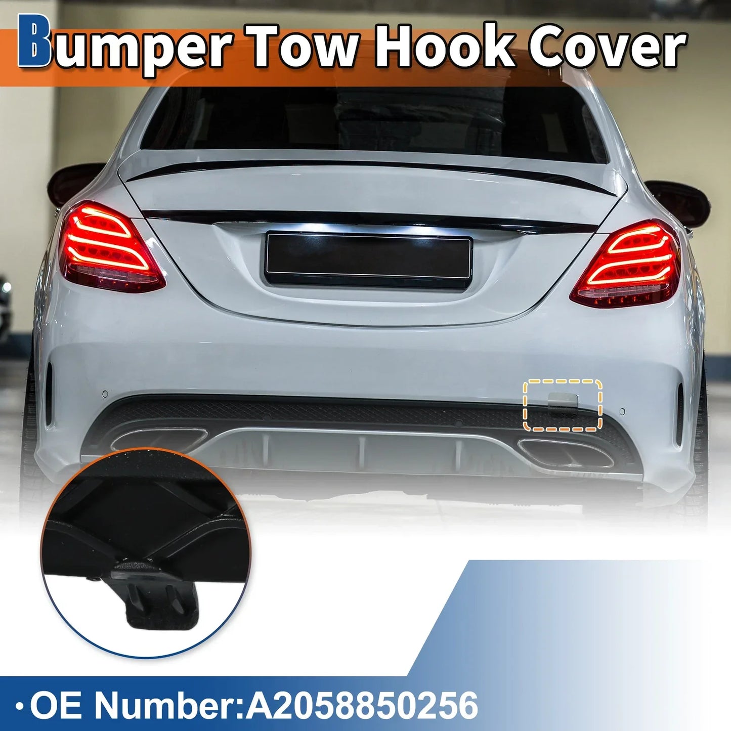 Rear Bumper Tow Hook Cover for Mercedes-Benz W205 (2015-2021) Dark Silver