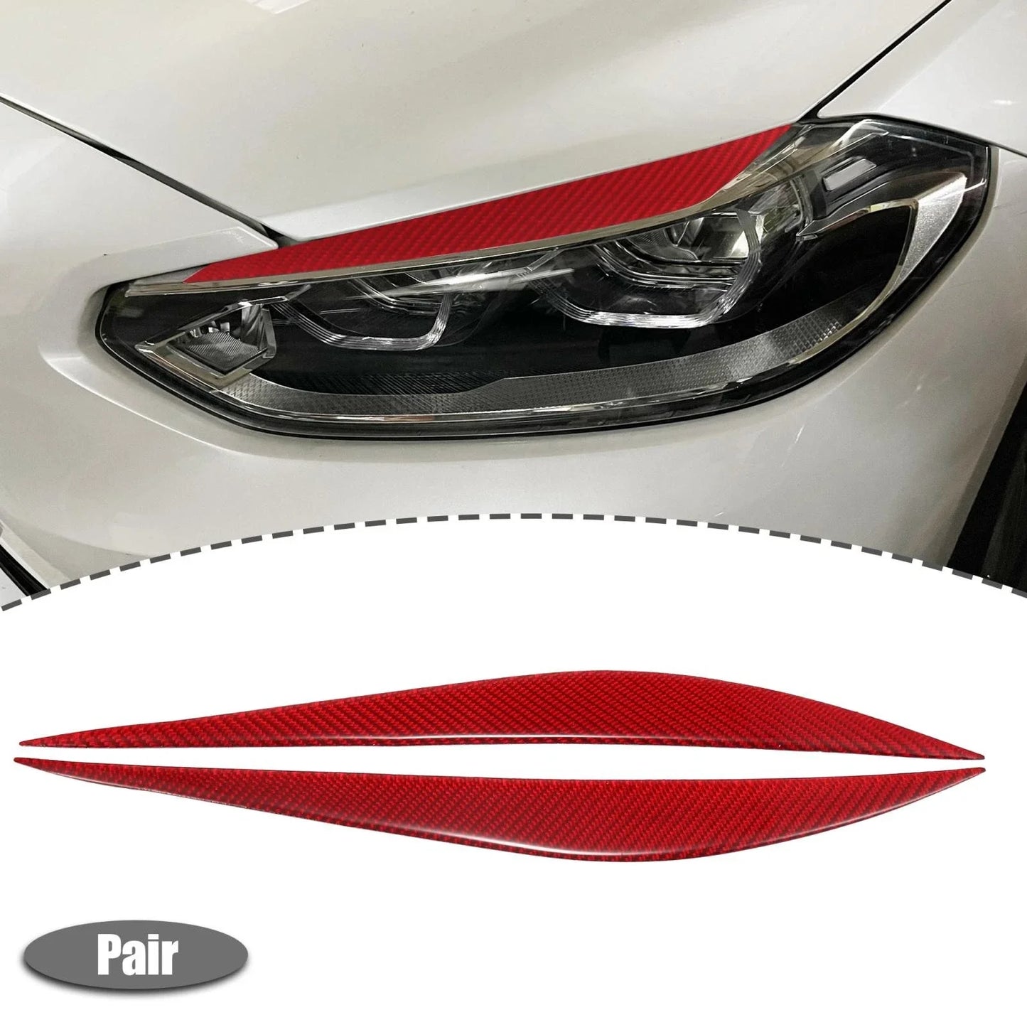 1 Pair Headlight Eye Lid Cover Sticker for BMW F30 Carbon Fiber Pattern Red