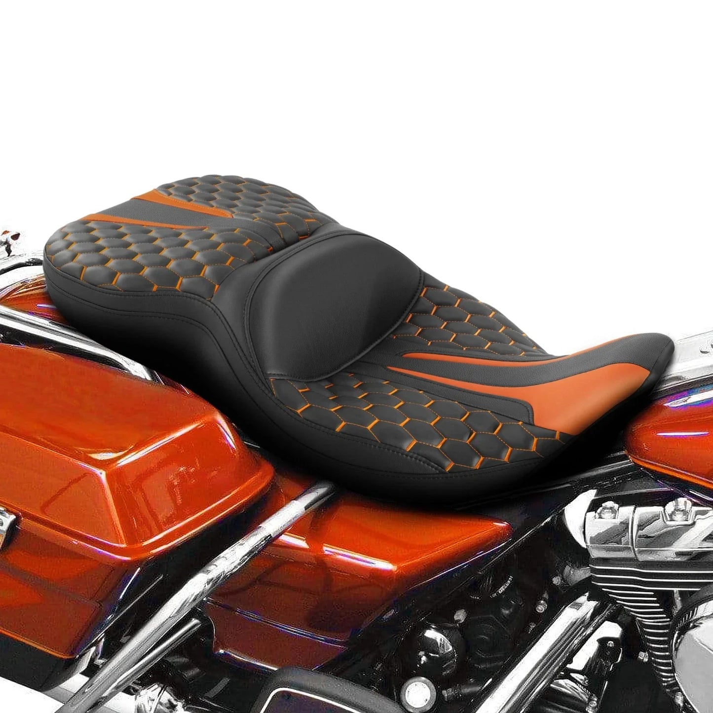 Driver Passenger Seat for Harley Electra Road Glide (1997-2007) Black Orange