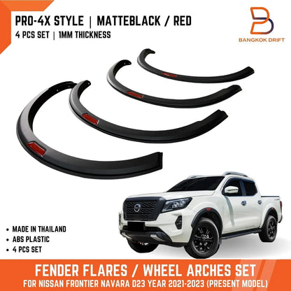 3" Matte Black Red Fender Flares for Nissan Navara D23 (2021-2023)