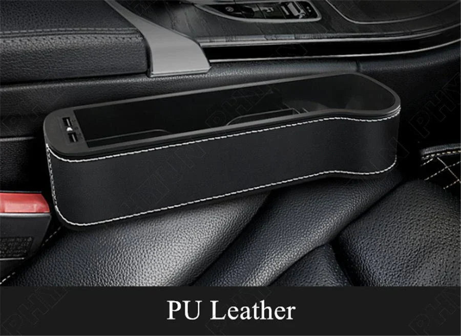 Right Side Car Seat Crevice Gap Storage Box Cup Holder Dual USB Charger